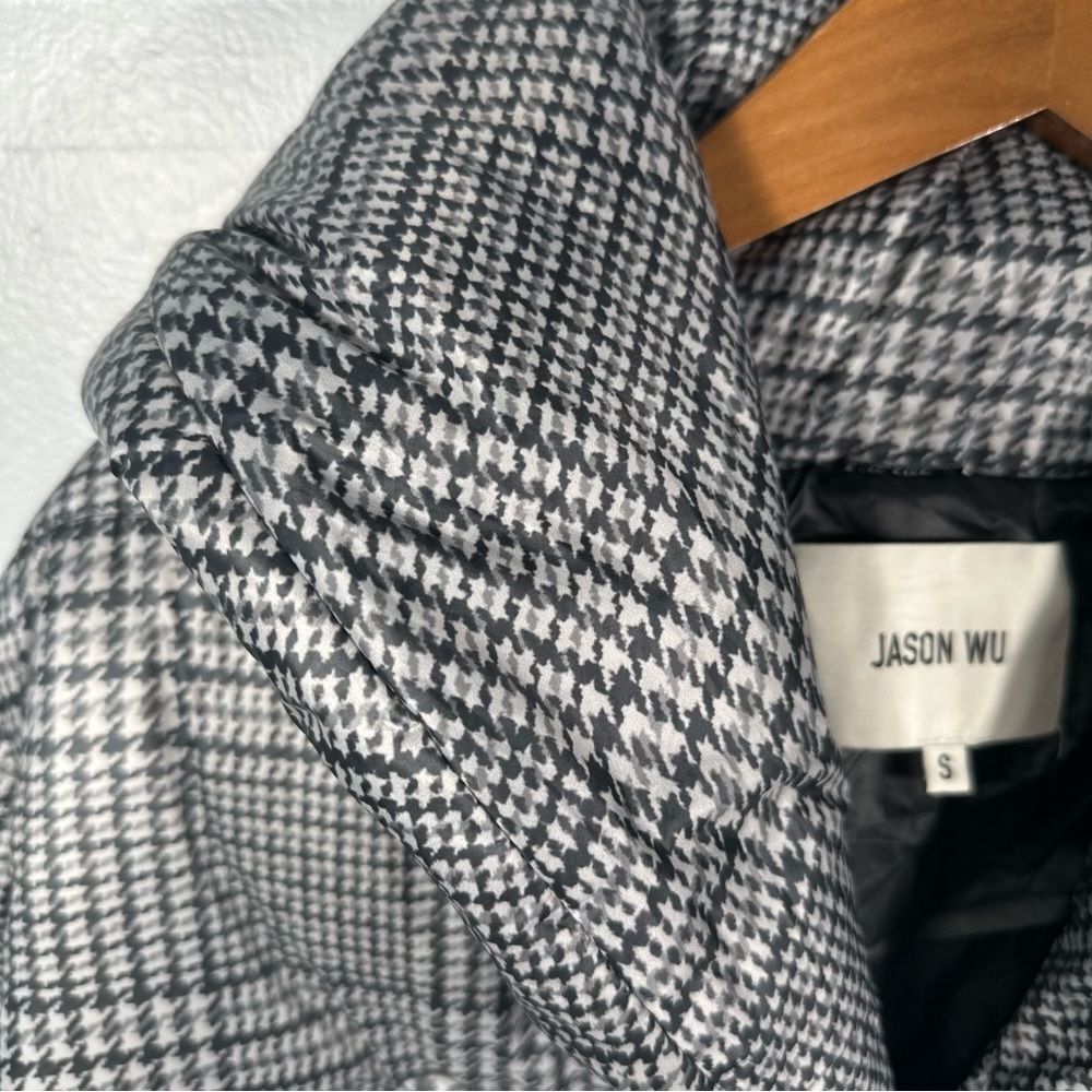 Jason Wu Grey Houndstooth Plaid Double Breasted Puffer Jacket Size Small Chic - Picture 13 of 15